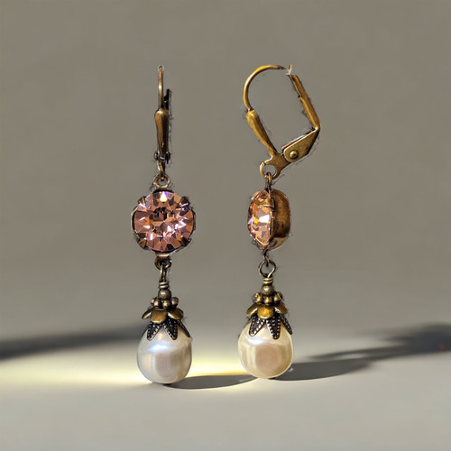 Vintage Crystal Pearl Earrings for Women with Jewelry Gift Box (Vintage Rose)
