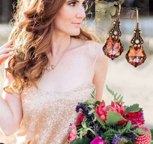 Chili Pepper Crystal Vintage Earrings for Women with Jewelry Gift Box